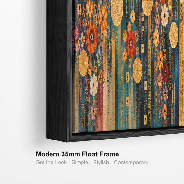 Long Colourful Gustav Klimt inspired Framed Canvas Art - Gilded