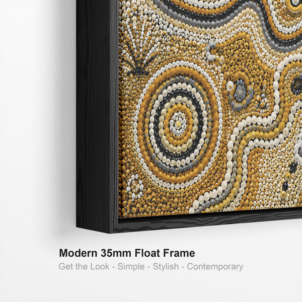 Mustard Yellow Abstract Framed Aboriginal Canvas Print - Kitarra