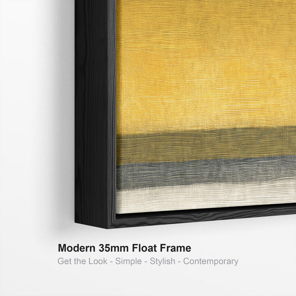 Wide Mustard Yellow Grey Framed Horizontal Canvas Wall Art - Abstract Steps