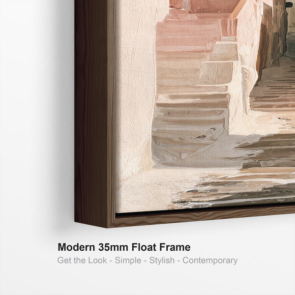 Tall Neutral Cream Brown Framed Narrow Wall Art - Mykynos Steps