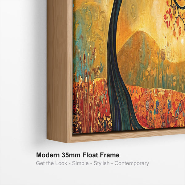 Wide Gustav Klimt inspired Framed Canvas Picture - Orange Teal