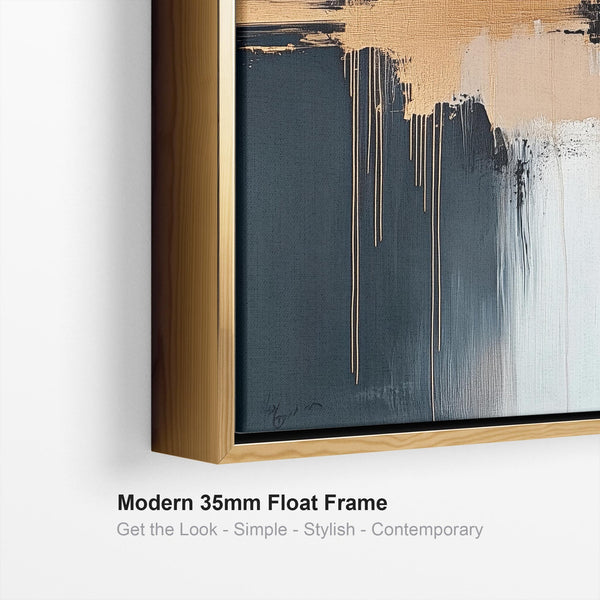 Extra Large Framed Abstract Pair Canvas - Black Gold Panorama