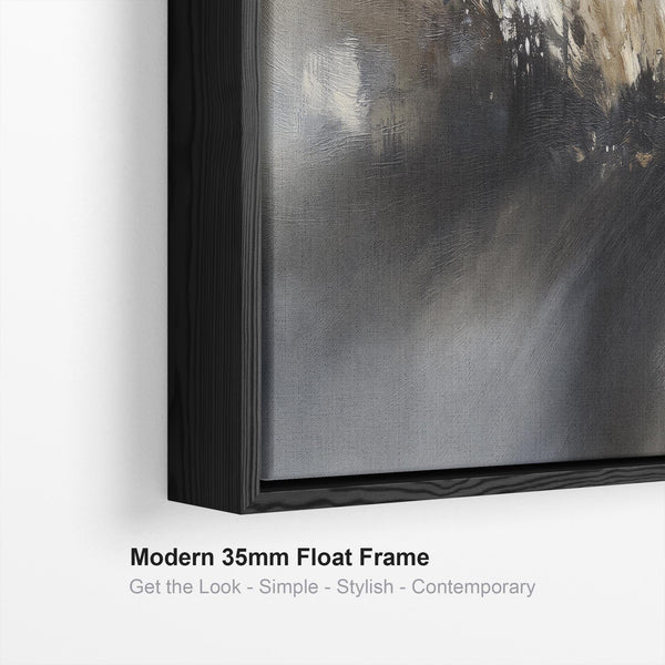 Grey Neutral Long Framed Wide Canvas Art Panoramic Abstract Landscape for Kitchen Dining Room