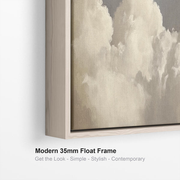 Clouds Abstract Modern Framed Panoramic Artwork Grey White Horizontal Wall Art