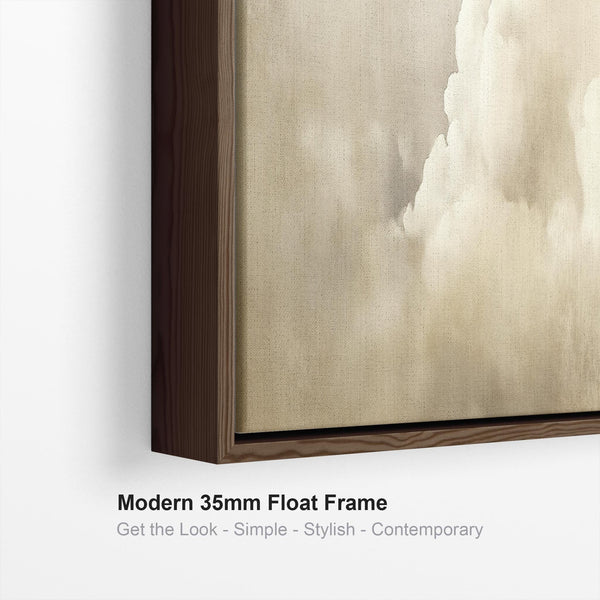 Neutral Beige Clouds Wide Narrow Framed Horizontal Wall Art Print