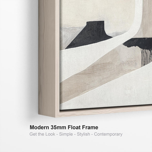 Panoramic Horizontal Artwork Print on Canvas Neutral Beige Black Abstract