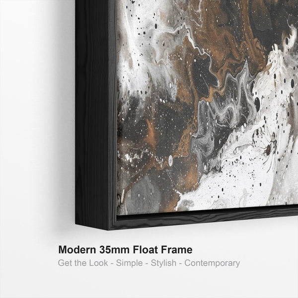 Wide Long Brown White Wall Art - Tempest - Framed Abstract Artwork