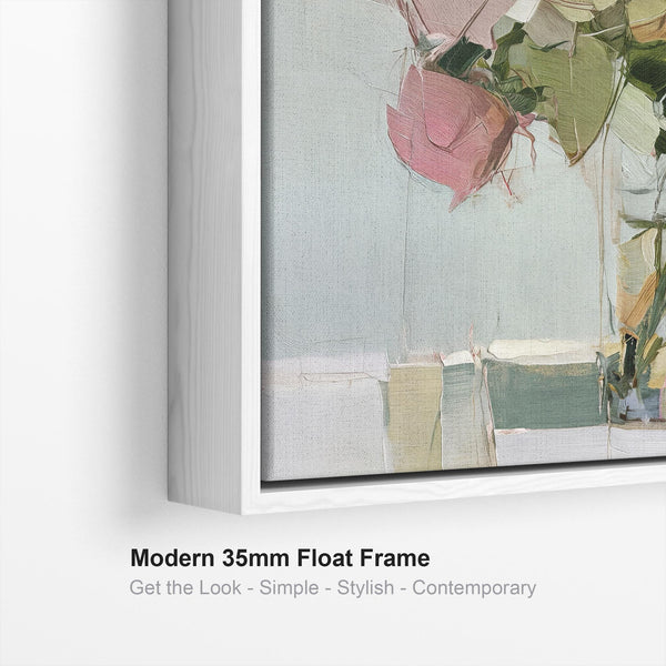 Upright Framed Canvas Wall Art - Floral Pink Green Abstract