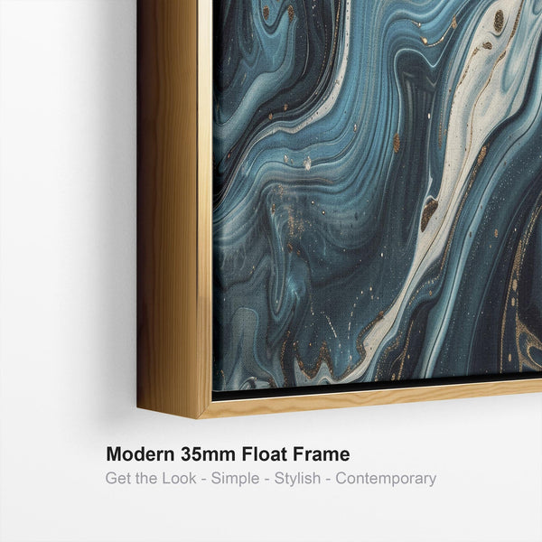 Horizontal Teal Blue Artwork Print Canvas Panoramic - Golden Streams