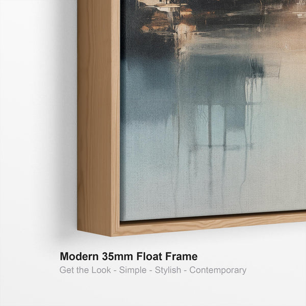 Living Room Framed Abstract Canvas - Teal Mist Awakening