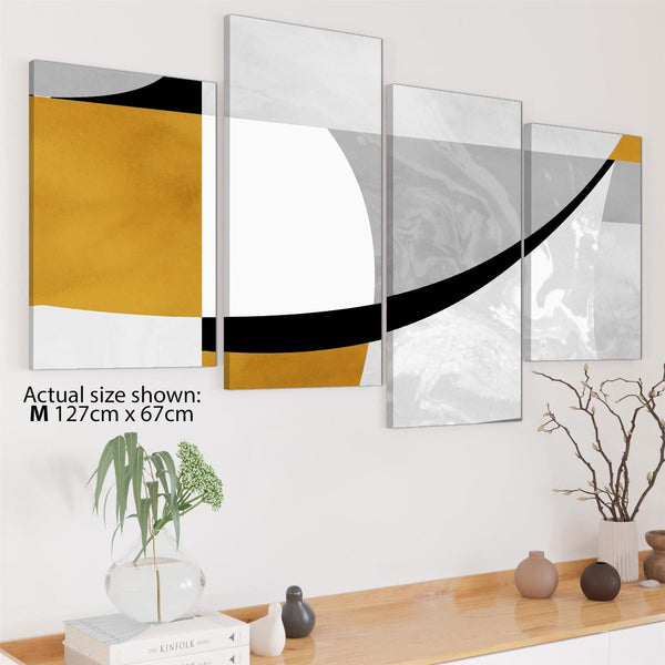 Abstract Mustard Yellow Grey Painting Canvas Art Pictures
