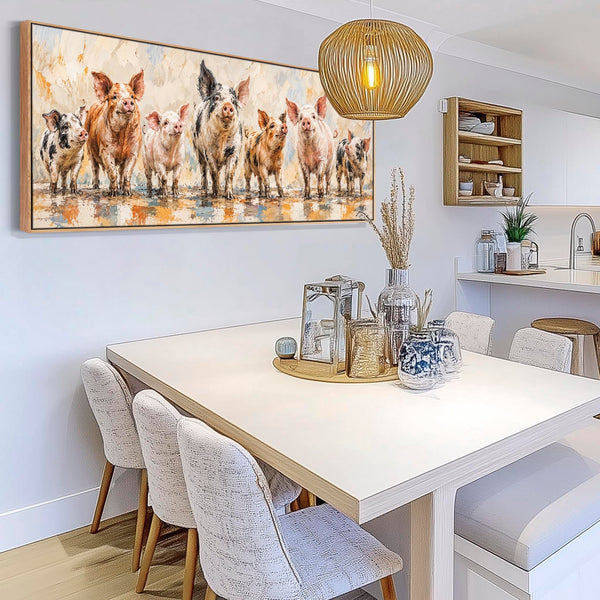 Wide Kitchen Wall Art Canvas Farmyard Pigs - Magnificent Seven