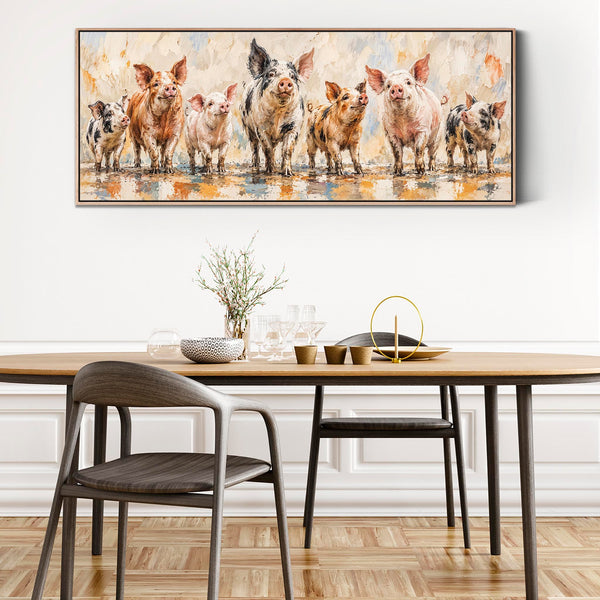 Wide Kitchen Wall Art Canvas Farmyard Pigs - Magnificent Seven