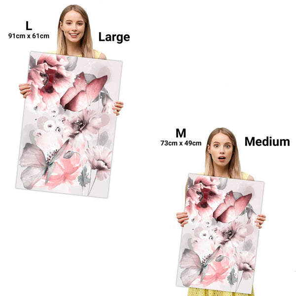 Blush Pink Grey Flowers Floral Framed Art Prints