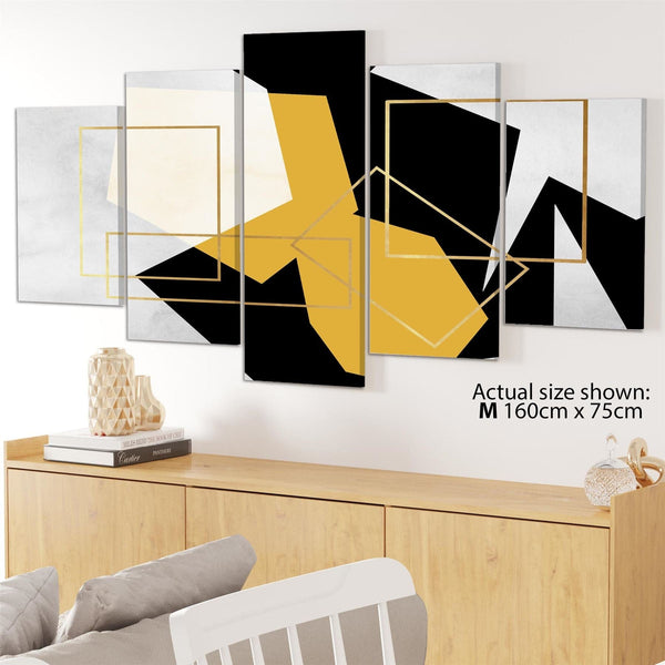 Mustard Yellow Black Geometric Canvas Art Pictures