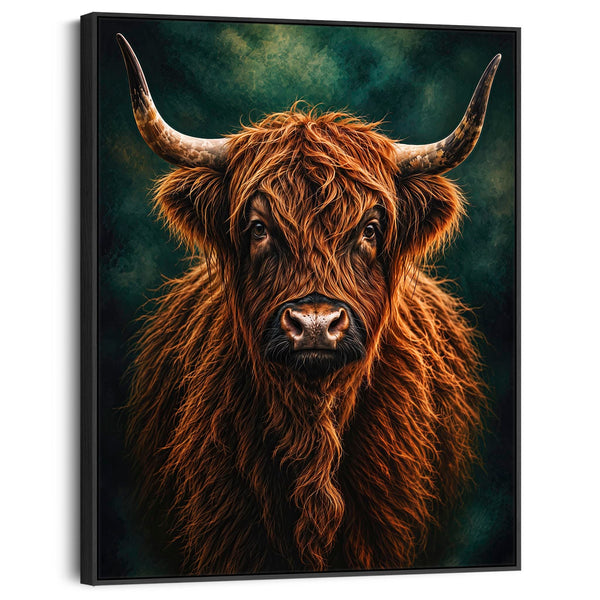 Fergus - Highland Cow - Copper & Teal Framed Scottish Wall Art