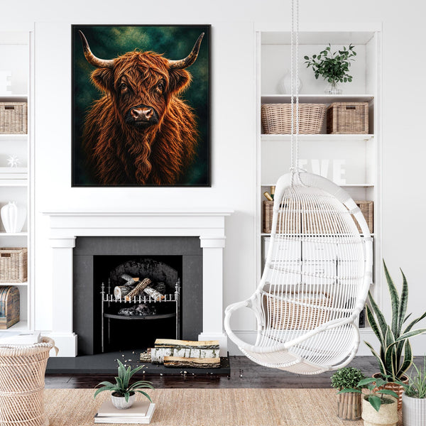 Fergus - Highland Cow - Copper & Teal Framed Scottish Wall Art
