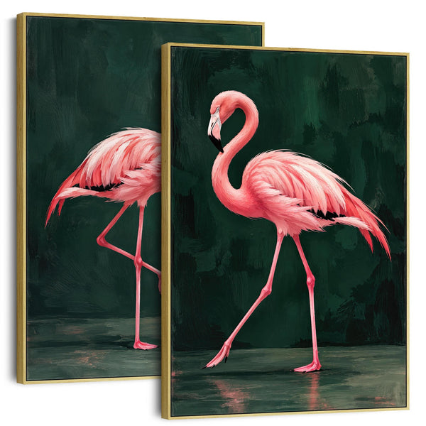 Flamboyance - Pink Flamingos - Maximalist Framed Canvas Art Set
