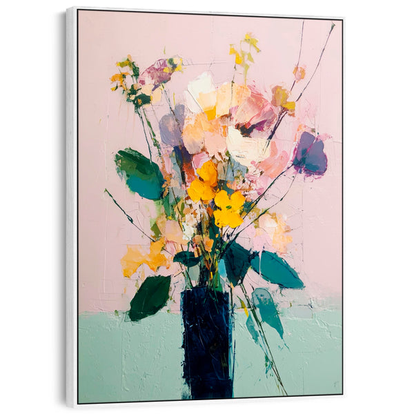 Floral Abstract - Pink Green Contemporary Framed Wall Art Print