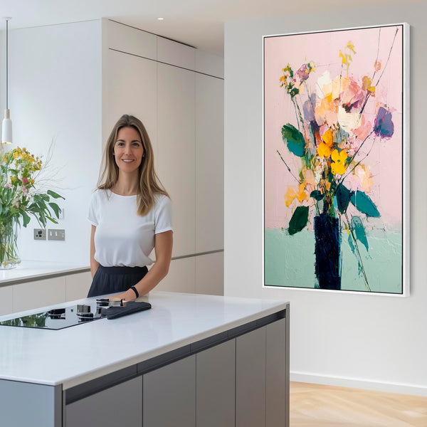 Floral Abstract - Pink Green Contemporary Framed Wall Art Print