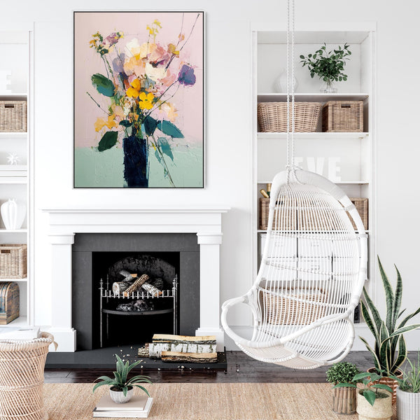 Floral Abstract - Pink Green Contemporary Framed Wall Art Print