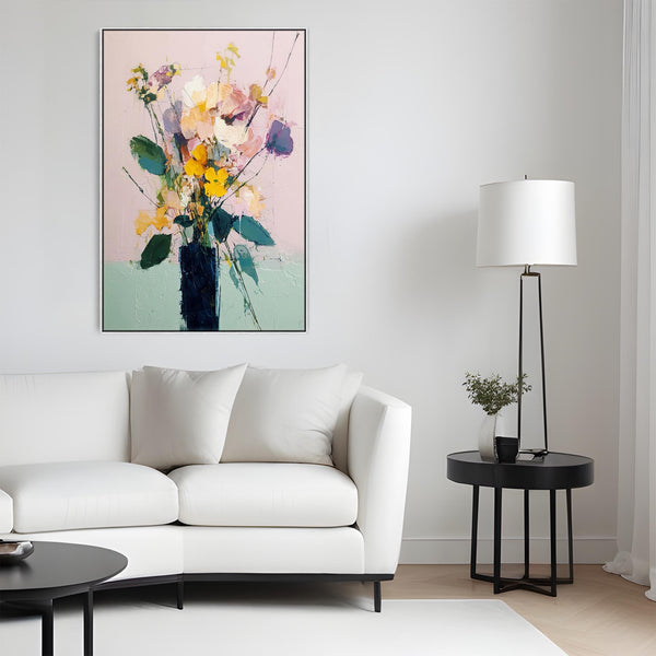 Floral Abstract - Pink Green Contemporary Framed Wall Art Print