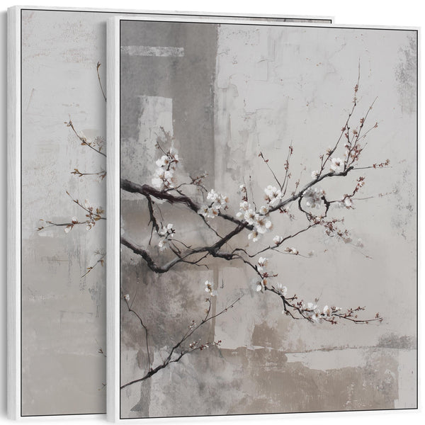 Neutral Wabi Sabi - Pair - Framed Artwork - Floral - Whispers of Spring