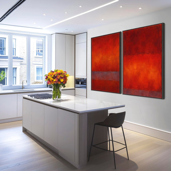 Large Mark Rothko inspired Framed Set of 2 Canvases - Red Flow
