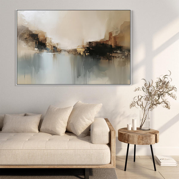 Living Room Framed Wall Art Print in Blue on Canvas For Lounge