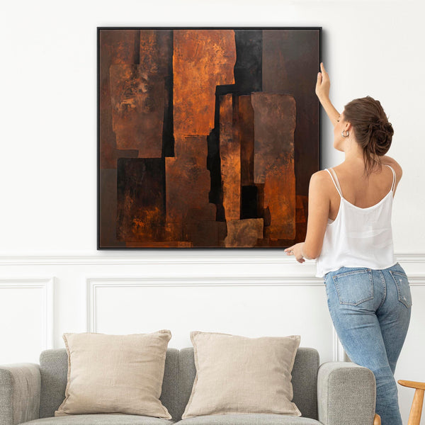 Rust Brown Orange Abstract Wall Art - Forged Embers