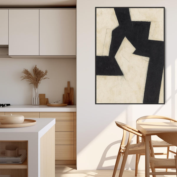 Beige Black Abstract Framed Artwork - Neutral Fracture