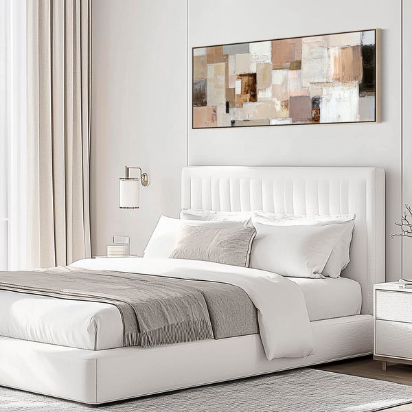 Neutral Blush Cream Long Wide Canvas Wall Art - Ivory Stone