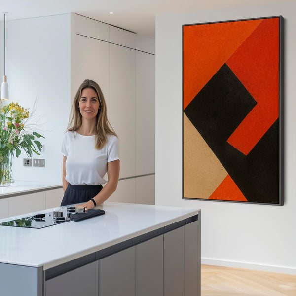 Orange Black Wall Art Canvas Framed - Rusted Geometry
