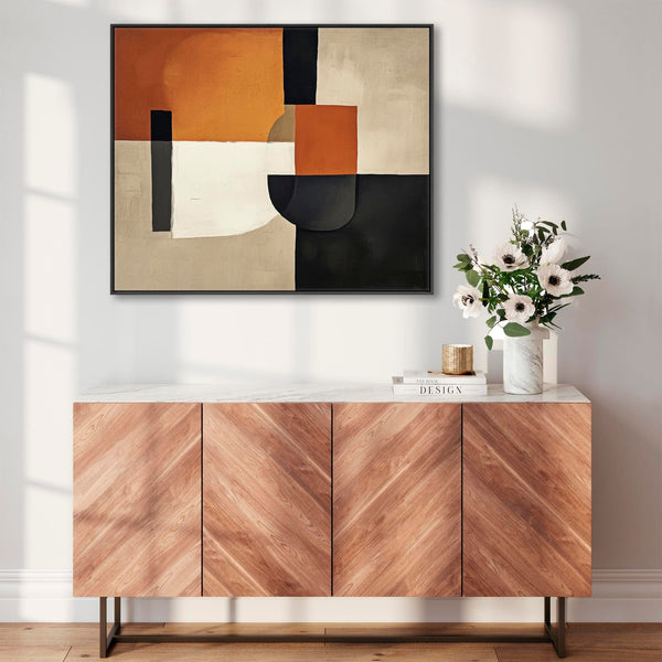 Extra Large Rust Orange Abstract Mid Century Framed Modern Canvas