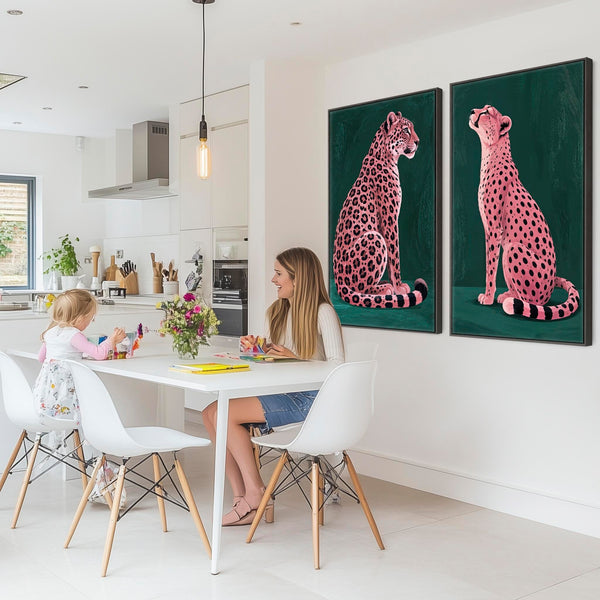 Kinship - Pink Green Unique Maximalist Framed Canvas - Set of 2