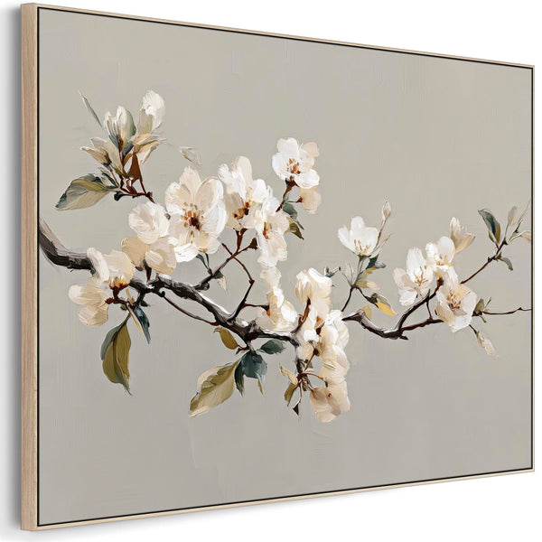 Neutral Cream Grey Framed Bedroom Wall Art over Bed - Spring