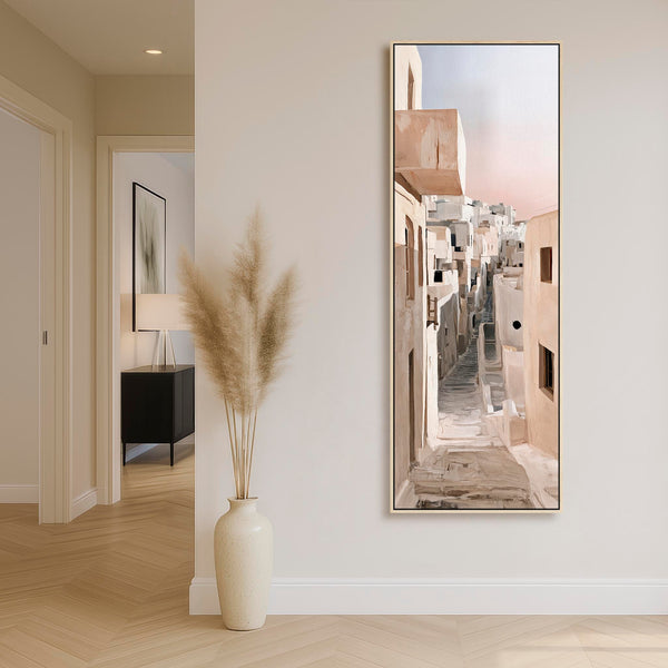 Tall Neutral Cream Framed Wall Art Canvas Narrow Greek Passage
