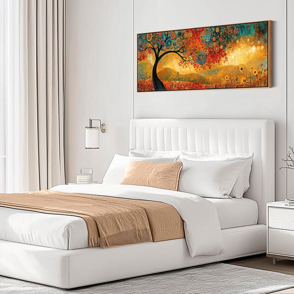 Wide Gustav Klimt inspired Framed Canvas Picture - Orange Teal