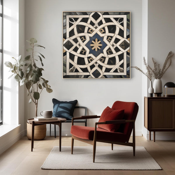 Black Cream Abstract Geometric Framed Wall Art Canvas - Medina