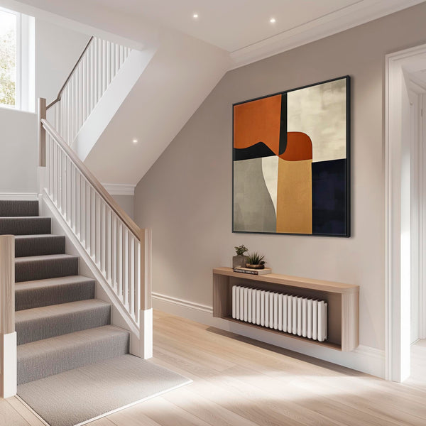 Large Orange Rust Mid Century Abstract Framed Artwork Canvas