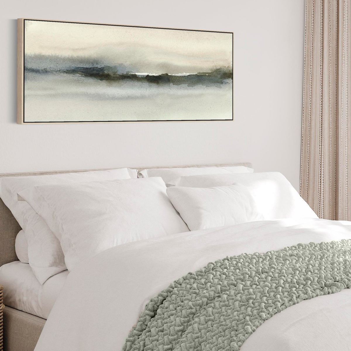 Wide Neutral Taupe Bedroom Wall Art over Bed Horizontal Abstract Panor ...