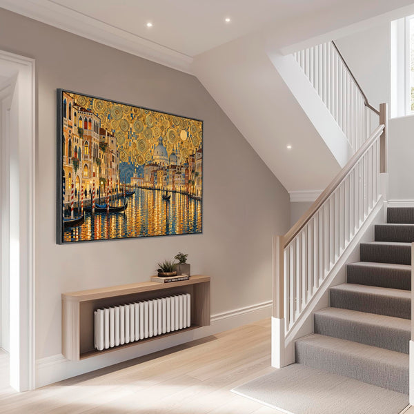 Golden Yellow Gustav Klimt inspired Framed Canvas - Venice Glow