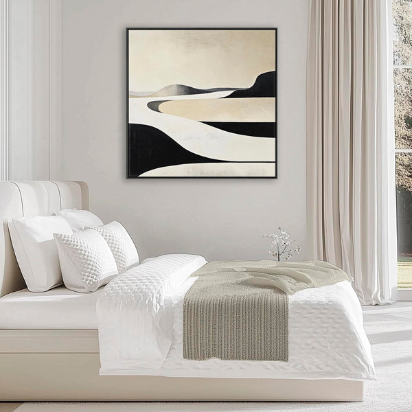 Bedroom Framed Artwork on Canvas Neutral Abstract Beige Black