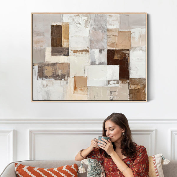 Extra Large Warm Brown Cream Framed Wall Art Canvas Print