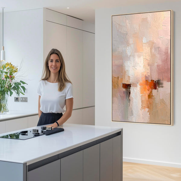 Blush Pink Abstract Framed Art Canvas Neutral Haze