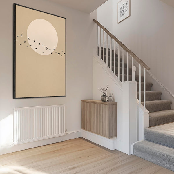 Neutral Beige Japandi Birds Framed Artwork on Canvas
