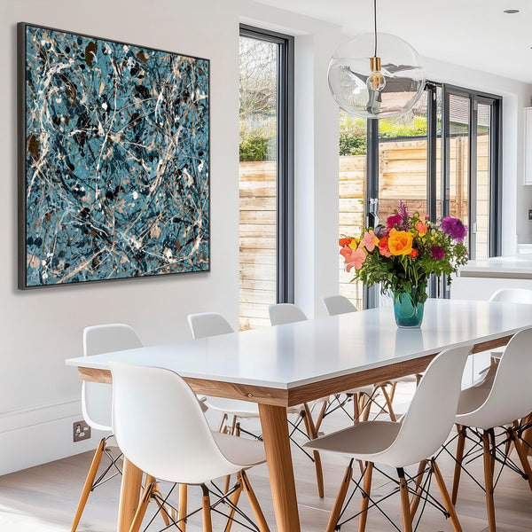 Large Square Teal Cream Abstract Framed Wall Canvas - Elation