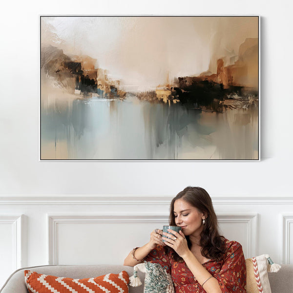 Living Room Framed Wall Art Print in Blue on Canvas For Lounge