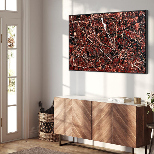 Large Maroon Red Framed Abstract Canvas Picture - XL - Splash