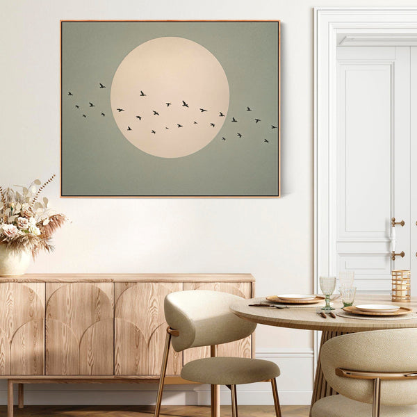 Japandi Birds Framed Canvas Sage Green Moon - Onward Flight